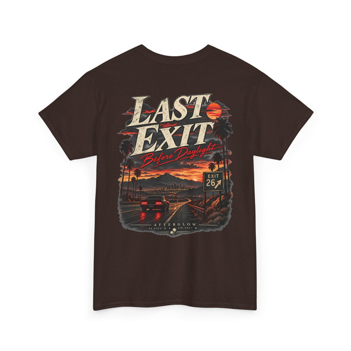 Last Exit Sunset retro graphic tee by Afterglow Apparel