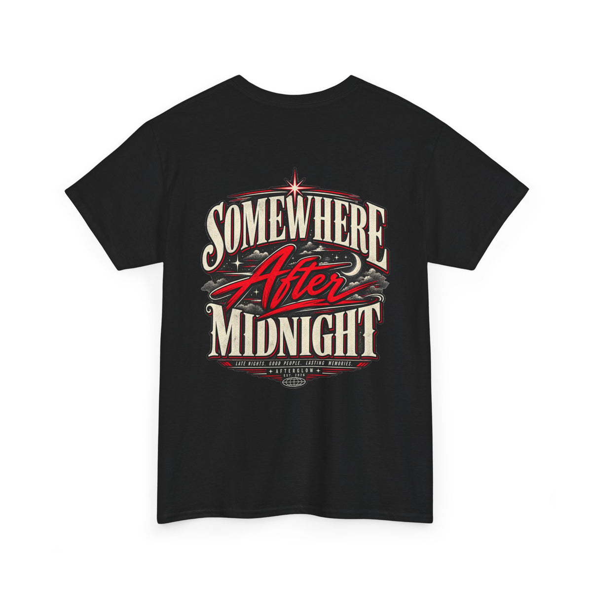 Somewhere After Midnight graphic tee with vintage late-night lettering
